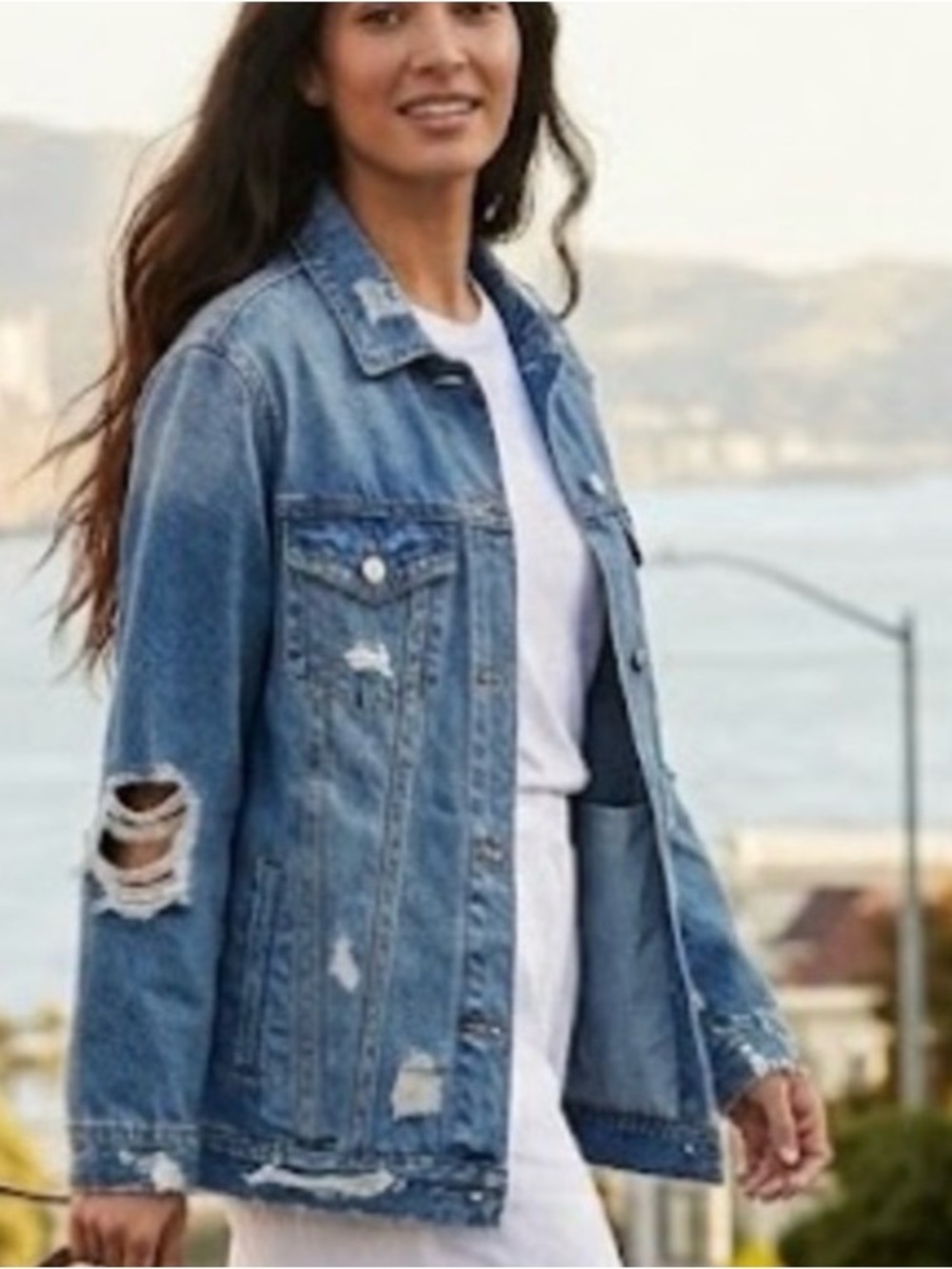 Distressed Denim Jacket S